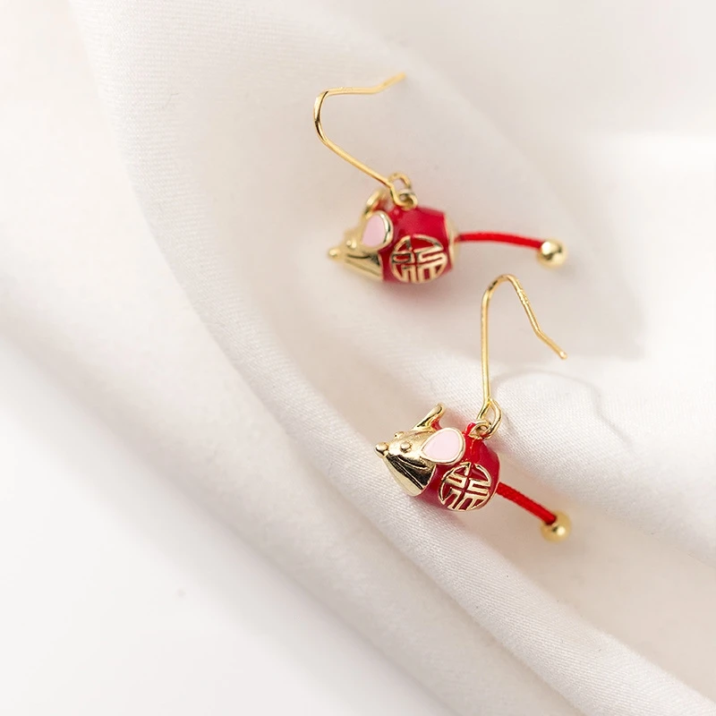 Genuine 925 Sterling Silver Sweet Cute Red Mouse Year Dangle Earring For Women Girl Wedding Jewelry New Gift | Украшения и