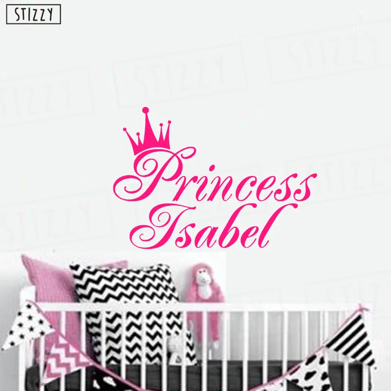Настенная Наклейка stizzy Baby Grils имя Виниловые наклейки на стену Корона принцесса персонализированный Декор Детская спальня плакат художественный дизайн Фреска D113