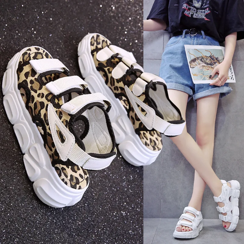 

Korean-style 2019 Summer New Style Online Celebrity Sports Sandals Women's INS Fashion Leopord Pattern Platform Thick Bottomed C