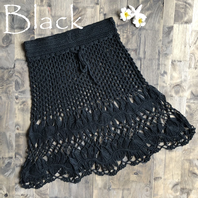 Boho хлопчатобумажная вязанная крючком мини-юбка женская летняя пляжная открытая мини-юбка с высокой талией крутая горячая распродажа