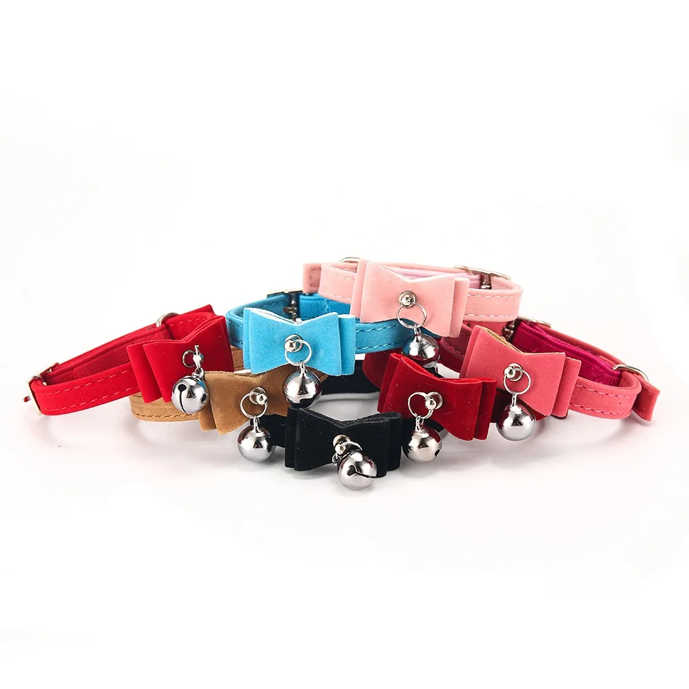 Collars For Dogs Cats Solid Bowknot Bells Velvet Dog Collar Chihuahua Pet Collar Dog Leash Cat Supplies Pet Accessories PQ004 (5)