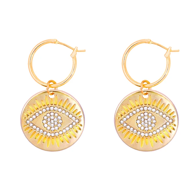 Trend Boho Blue Hollow Evil Eye Hoop Earrings for Women Gold Color Crystal Eyes Circle Huggies Hoop Earring Gifts Jewelry 2022 161701GD