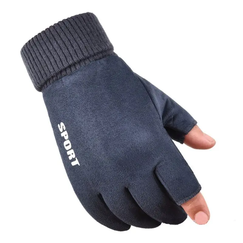 Mens Winter Thick Plush Lining Suede Stretch Gloves Touchscreen Thermal Ribbed Cuff Snow Ski Driving Sports Mittens Wrist Warmer - Цвет: EBL