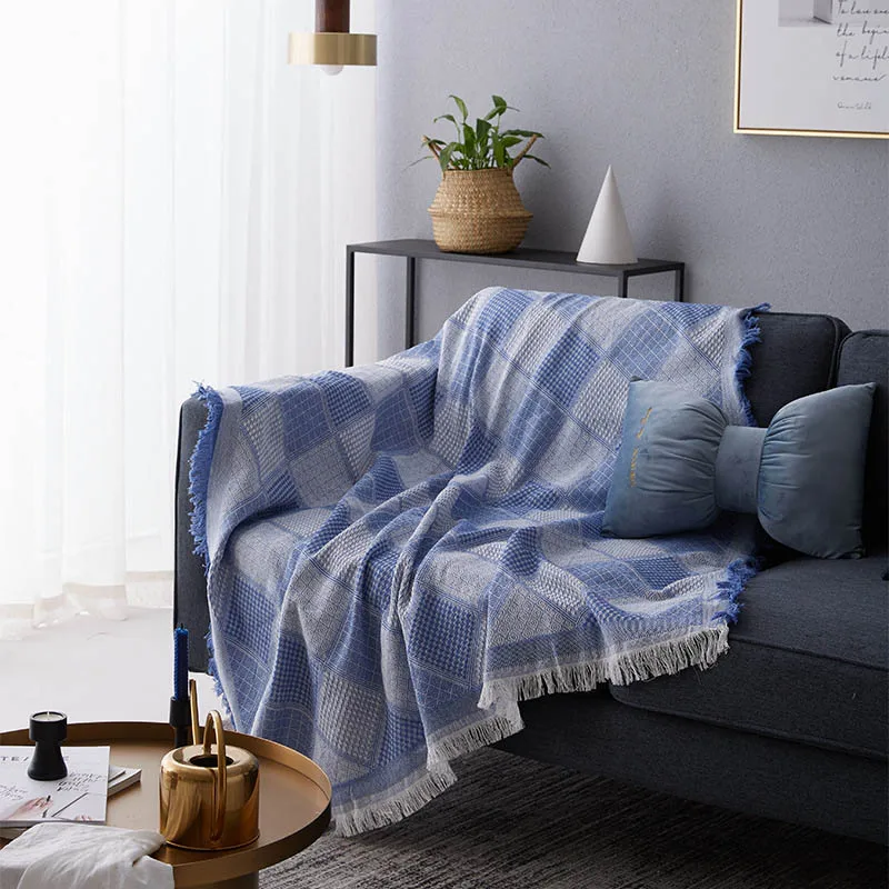 Вязаное одеяло для дивана, плед с кисточками, путешествия, самолет, одеяло, домашнее постельное белье, украшение, детское стеганое одеяло - Цвет: blue