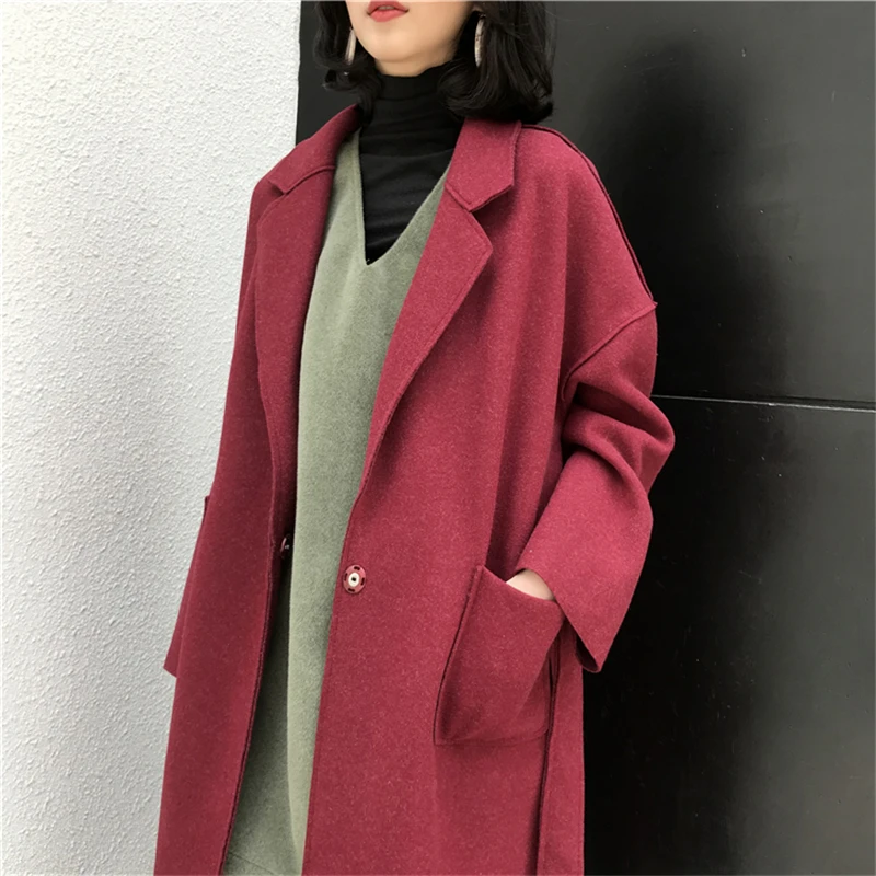 BGTEEVER винтажное длинное женское пальто с отложным воротником, поясом и карманами, зимнее женское пальто, Женское шерстяное пальто