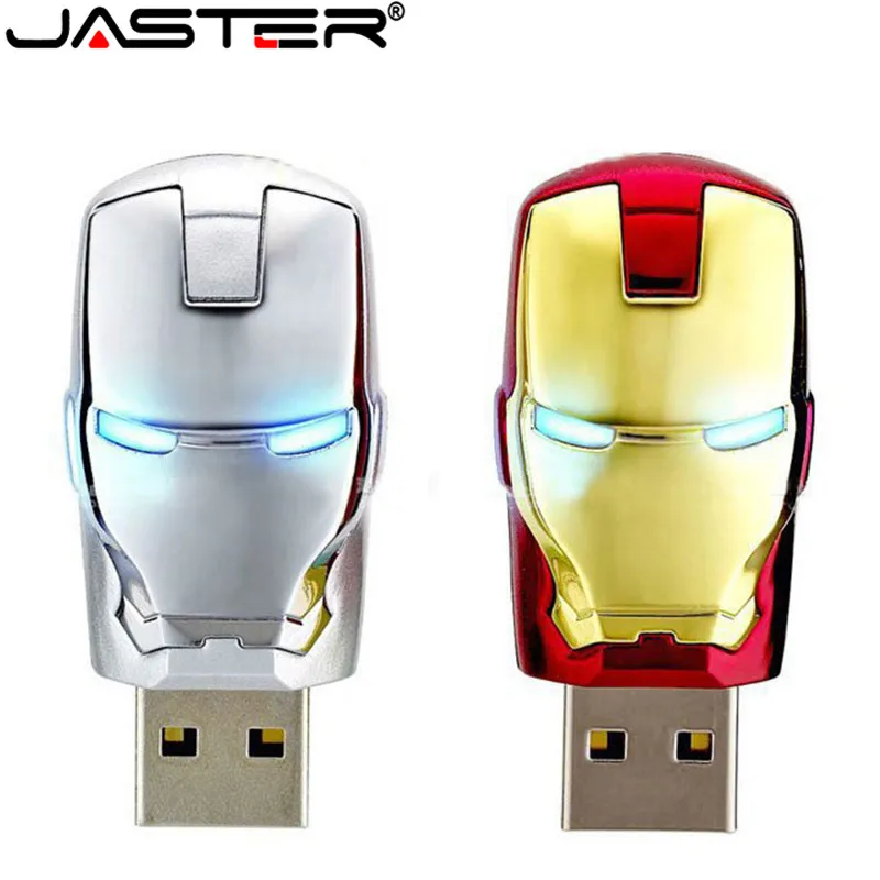 JASTER модный Мстители Железный человек светодиодный флеш-накопитель USB флеш-накопитель карта памяти 4 ГБ 16 ГБ 32 ГБ 64 г металлическая Флешка usb креативный