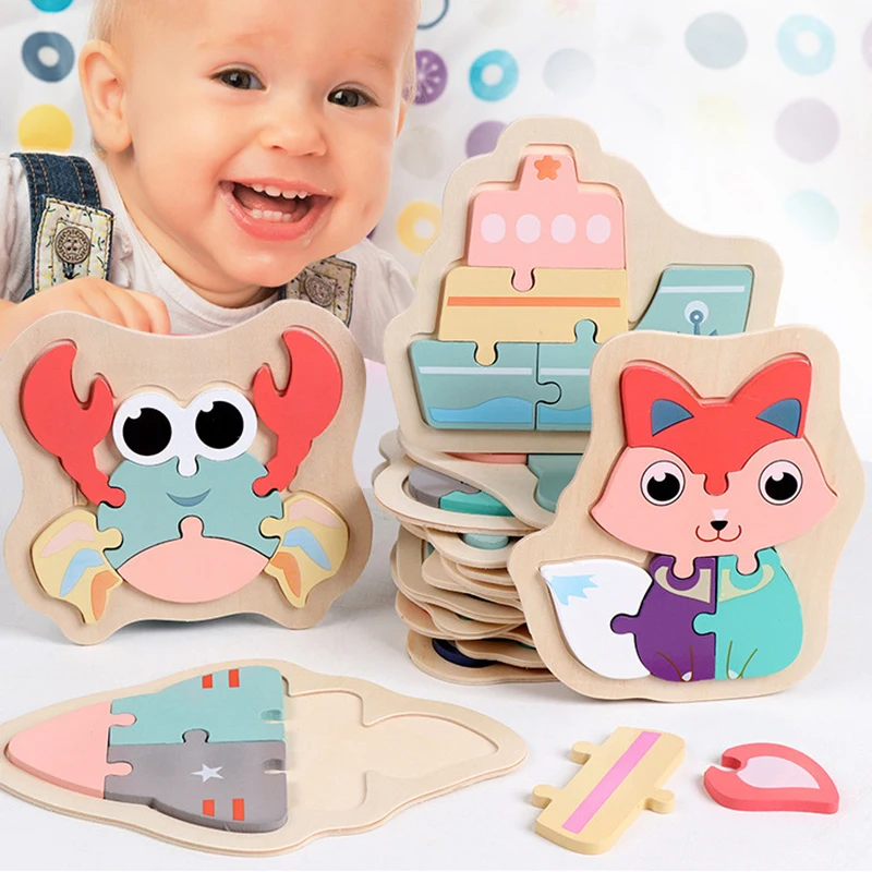 

Wooden Jigsaw Toys Kids Early Educational Puzzle Toys Children Puzzles Intellectual Development Colorful Cartoon Animal Jigsaw