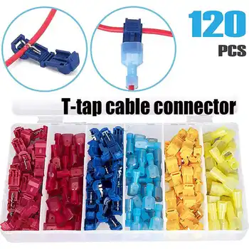 

120Pcs T-Tap Wire Connectors Self-Strip Quick Electrical Cable Connectors Snap Splice Lock Wire Terminals Crimp Hand Tool Set