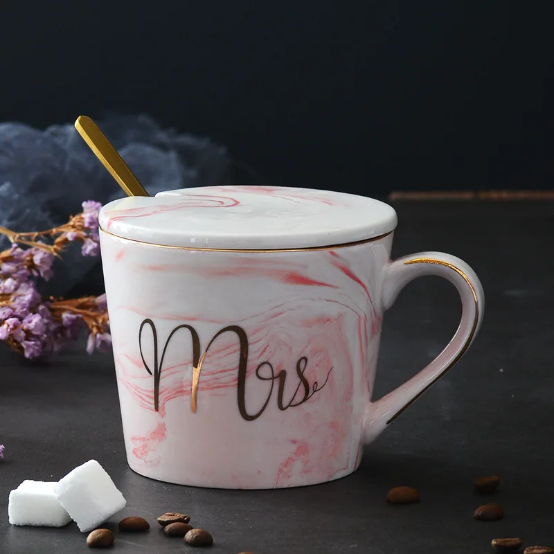 Cup lid spoon(pink)1 Мраморная керамика в европейском стиле кружка с позолоченными краями офисная кружка чашка для молока подарочный набор кофе для пары красивая кружка - Цвет: Cup lid spoon(pink)1