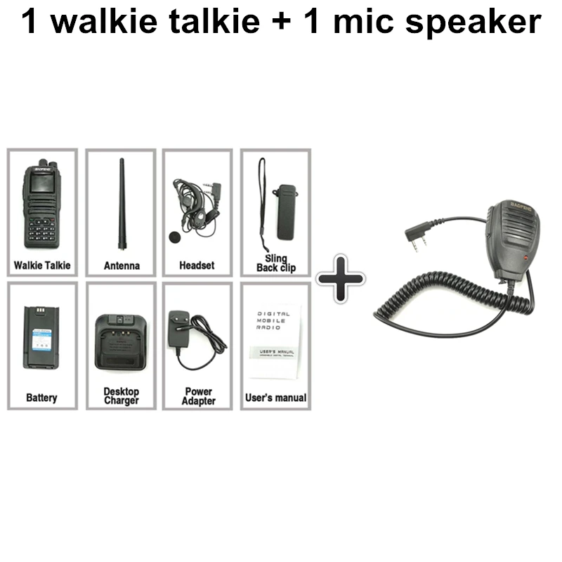 Add a mic speaker Baofeng DM-1701 цифровой аналоговый иди и болтай Walkie Talkie “иди и Dual Band Dual Time slot DMR радиостанции двухстороннее радиолюбителей трансивер 10 км - Цвет: Add a mic speaker