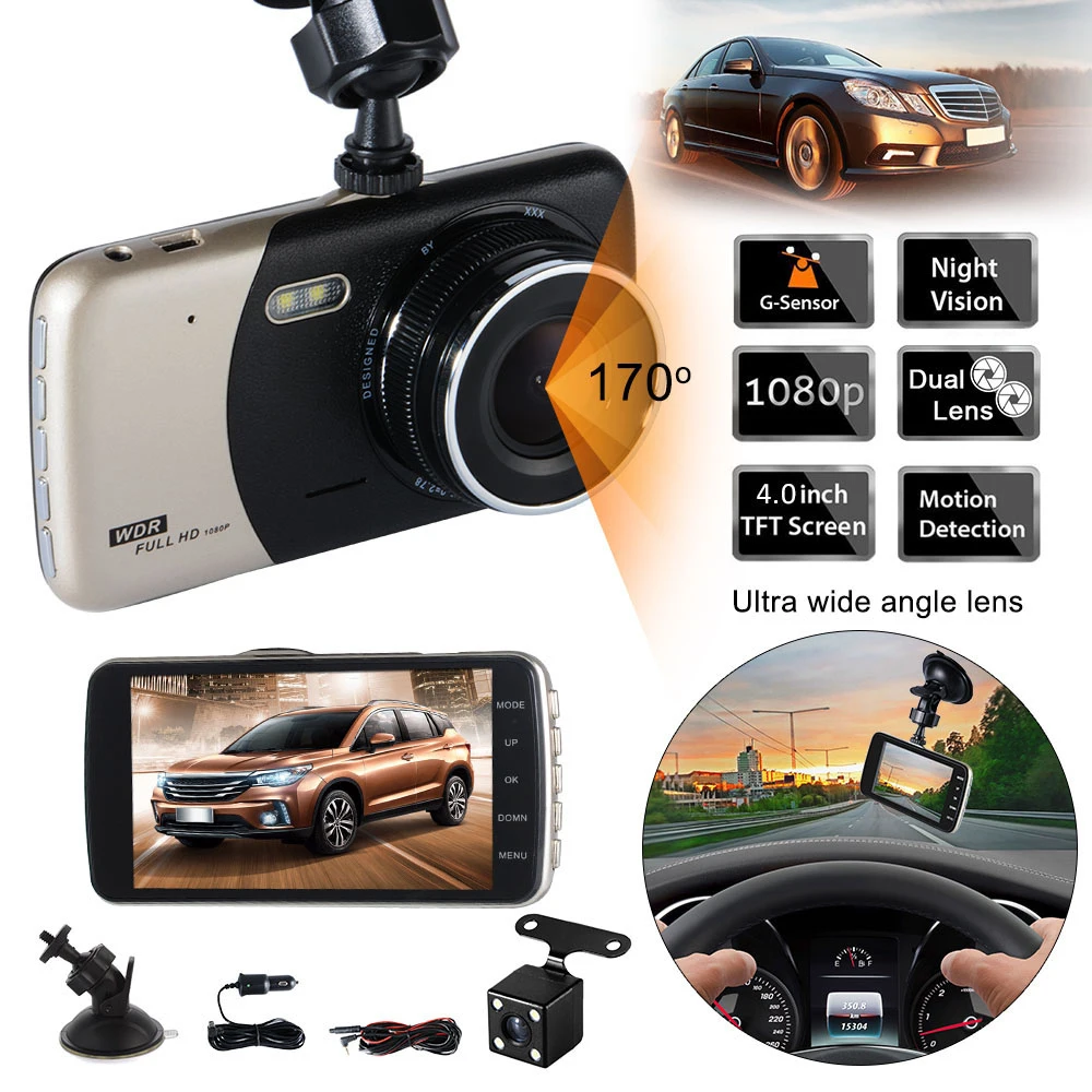 Автомобильный видеорегистратор с двумя объективами 4 0 дюйма Full HD 1080p | Автомобили
