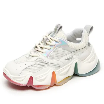 

Summer new rainbow jelly bottom mesh sneakers women's youthful vitality hollow breathable Clunky Sneaker