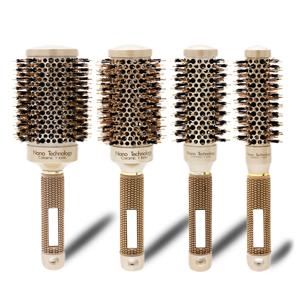 

2020 Professional Thermal Ceramic Ionic Round Barrel Hair Brush Comb 4 Sizes with Boar Bristle Round Hair Comb