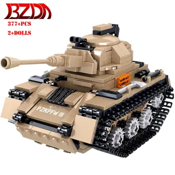 

BZDA 377 PCS WW2 Military German PZKFW III Medium Tank Building Blocks Weapon Soldiers Tank Model Kit Bricks Boys Kids Toy Gift