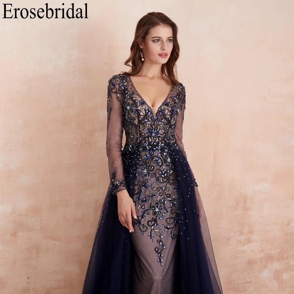 Erosebridal, ТРАПЕЦИЕВИДНОЕ вечернее платье с бисером,, длинное, темно-синее, шампанское, серое, красное, 4 цвета, прозрачное, v-образный вырез, robe de soiree, Прямая поставка