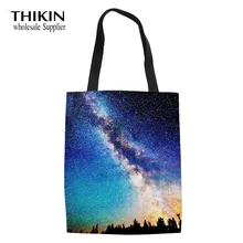 THIKIN женские сумки Млечный Путь холщовые Наплечные сумки для женщин повседневные тоут сумки Луна сверкающие блестки звезды девушки Bookbag