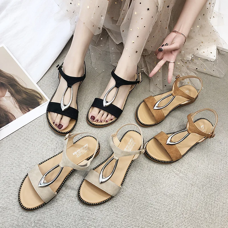 

Korean-style Summer Wedge Sandal Women's 2019 New Style Straight-line Buckle Peep-Toe Low Heel WOMEN'S Sandals Outdoor Seaside S