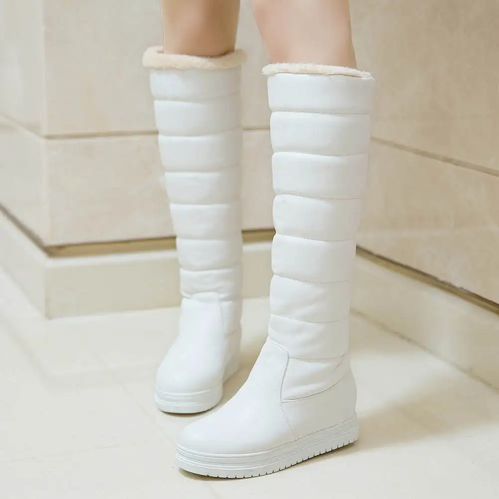 BONJOMARISA New 34-43 Elegant Platform Boots Ladies Winter Knee High Snow Boots Women Warm Waterproof Wedges Shoes Woman