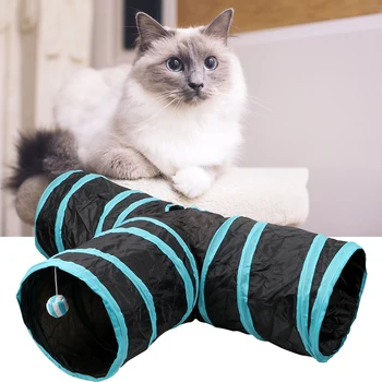 Funny Pet Cat Tunnel Kitten Toys 3 Holes Tunnel Tubes 2 Colors Play Tubes Balls Foldable Storage Pet Supplies 6