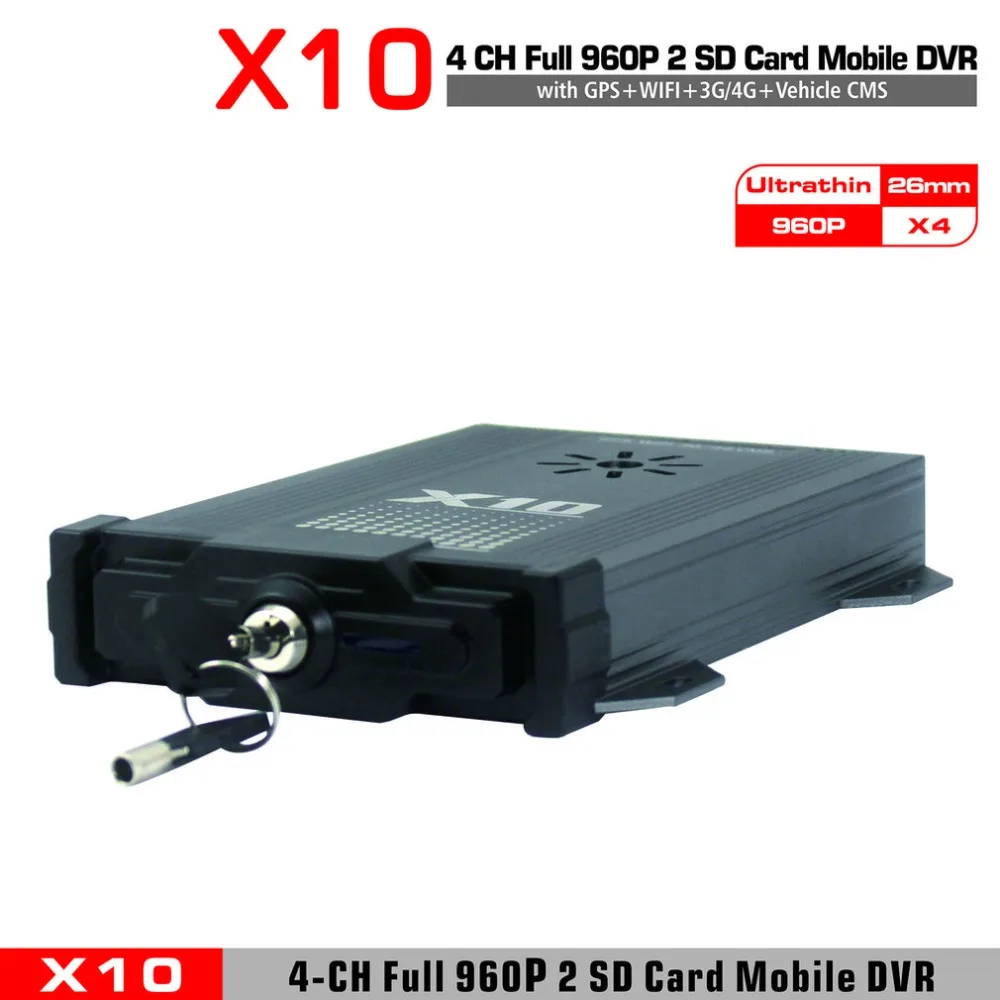 LESHP X10S 3g 4G для Android для iOS Live H.264 AHD 960P CMS Мобильный DVR 4 каналов Мобильный DVR для транспортных средств/автомобиля