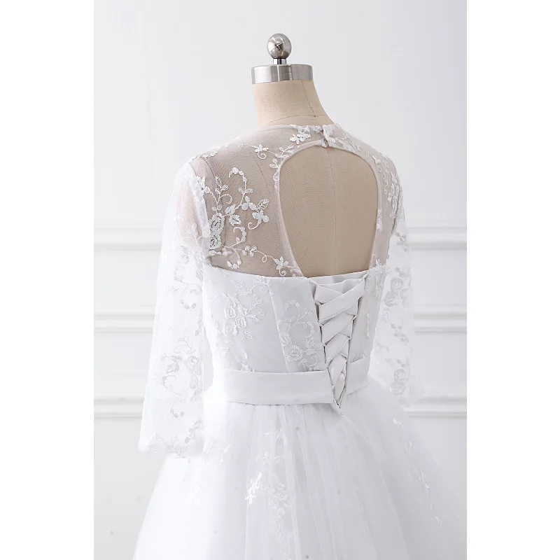 Robe de soiree,, с круглым вырезом, с коротким рукавом, с кружевной вышивкой, ТРАПЕЦИЕВИДНОЕ длинное свадебное вечернее платье, vestido de festa, DresSZ-11 для выпускного вечера
