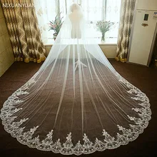 Роскошные Свадебные вуали белого цвета и цвета слоновой кости, 3 м, Длинные Свадебные вуали с кружевным краем и расческой, свадебные аксессуары, вуаль Мантилья для невесты