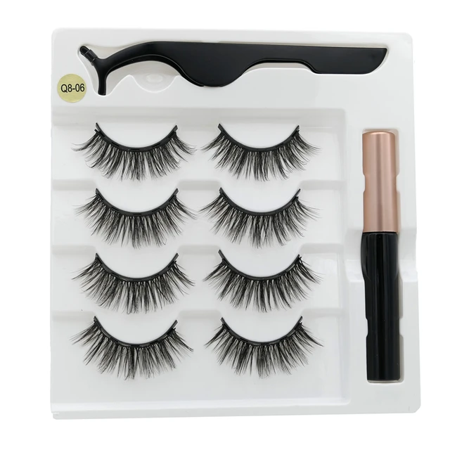 4 pairs of magnetic eyelashes natural soft magnet eyelashes natural magnetic eyeliner makeup mink eyelashes set tool Q8-06