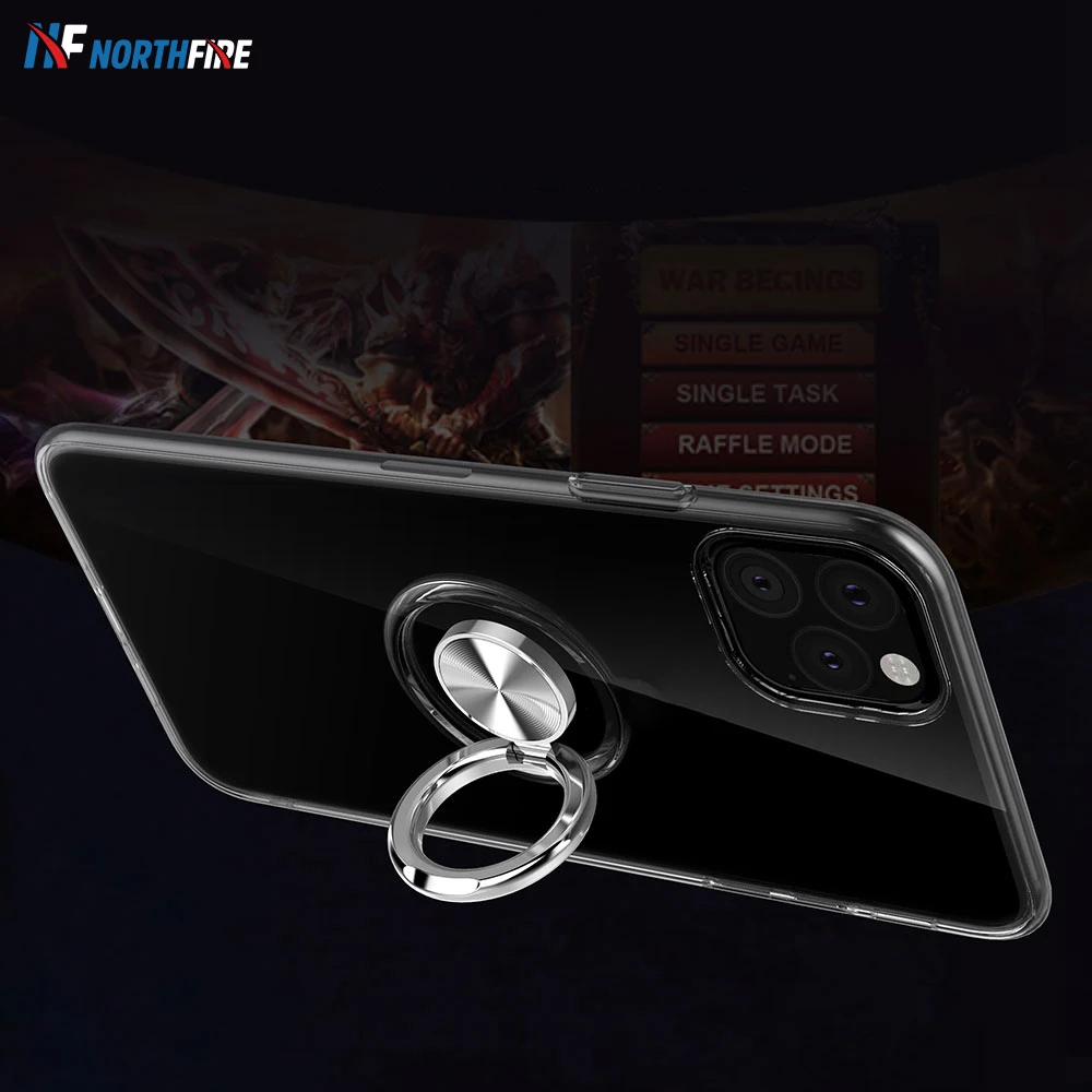 

NORTHFIRE Clear Soft TPU Ring Case For iphone 11/11 Pro Max XR X XS Max Plated Back Cover 6S/7/8 Plus Finger Holder Coque Fundas