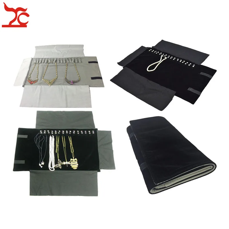 

Sale Jewelry Roll Bag Portable Carring Case Black Velvet Organizer Necklace Chain Bracelet Storage Box 2 Colors Available