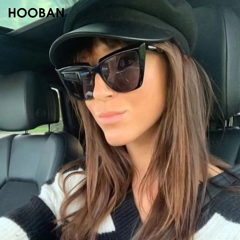 Женские солнцезащитные очки кошачий глаз HOOBAN Классические с большой оправой