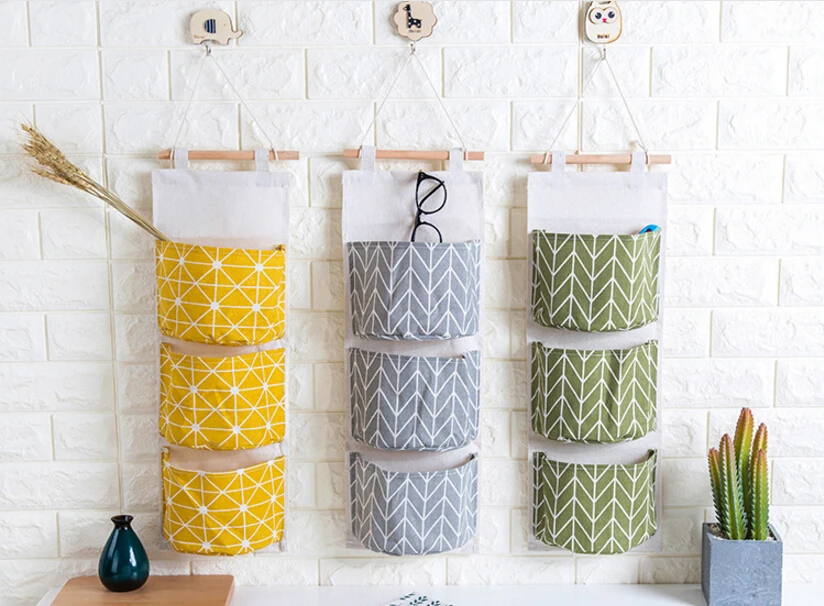 

kitchen storage 3 Pockets Wall Door Hanging Storage Bag Closet Organizer rag storage rack wall shelf bathroom accessories gift