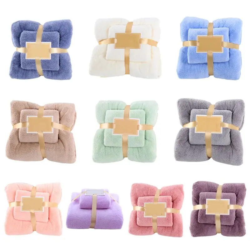

2Pcs/Set Microfiber Coral Velvet Towel Wraps Set Candy Color Absorbent Blanket