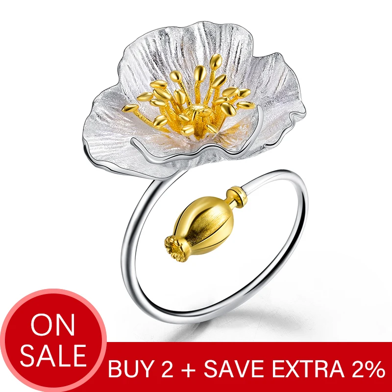 Lotus Fun Anello regolabile in vero argento sterling 925