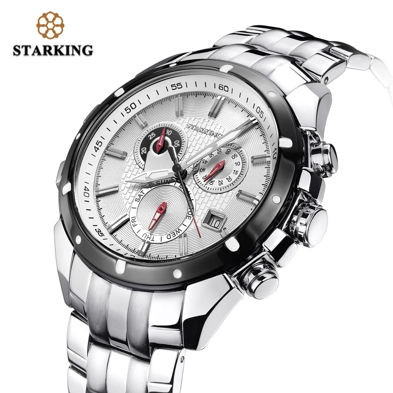 

STARKING Brand Luxury Casual Mens Watch Military Army Luminous Black Watches Stainless Steel Waterproof Quartz Chronograph Clock