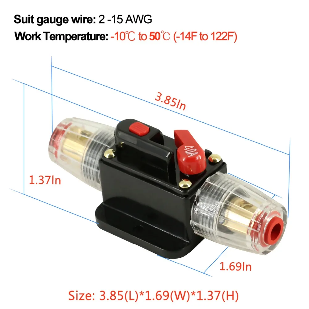 PowMr 20A 30A 40A 50A 60A 80A 100A Car Truck Bike Audio Stereo Amplifier  Circuit Breaker 12V 24 Fuse Holder Refit Fuse Adapter