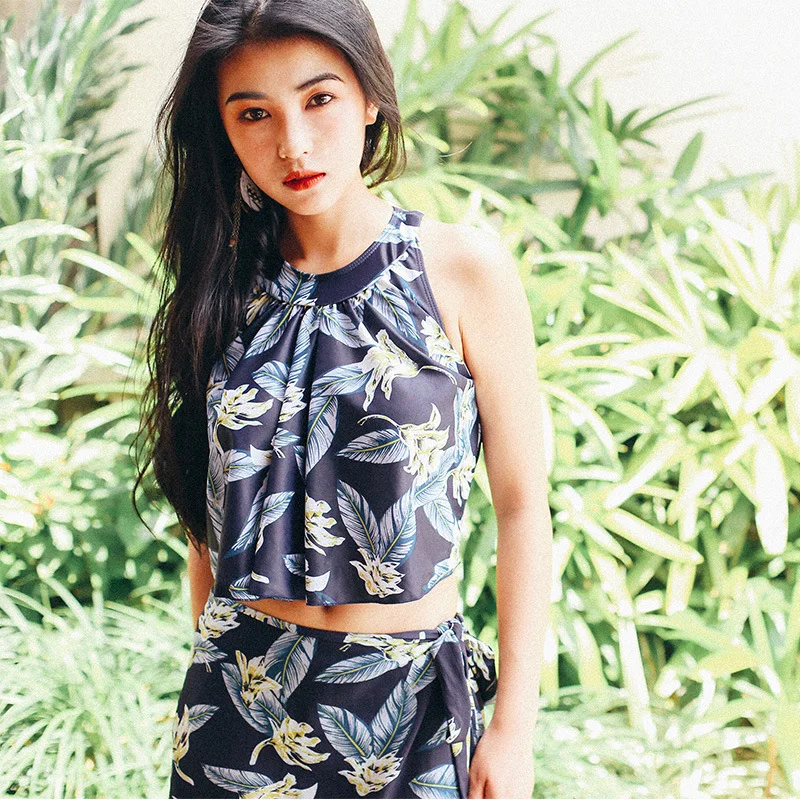 

Qi lu Bathing Suit Women's Summer New Style Holiday Nation Printed Underwire Push up Skirt Two-piece Swimsuits Three-piece Set