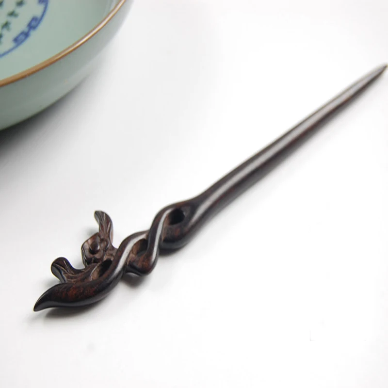 

New Ancient Chinese Hairpin Sticks Carving Blackwood Simple Step Shake Vintage Hanfu Dress Wooden Hair Forks Clips Accessories