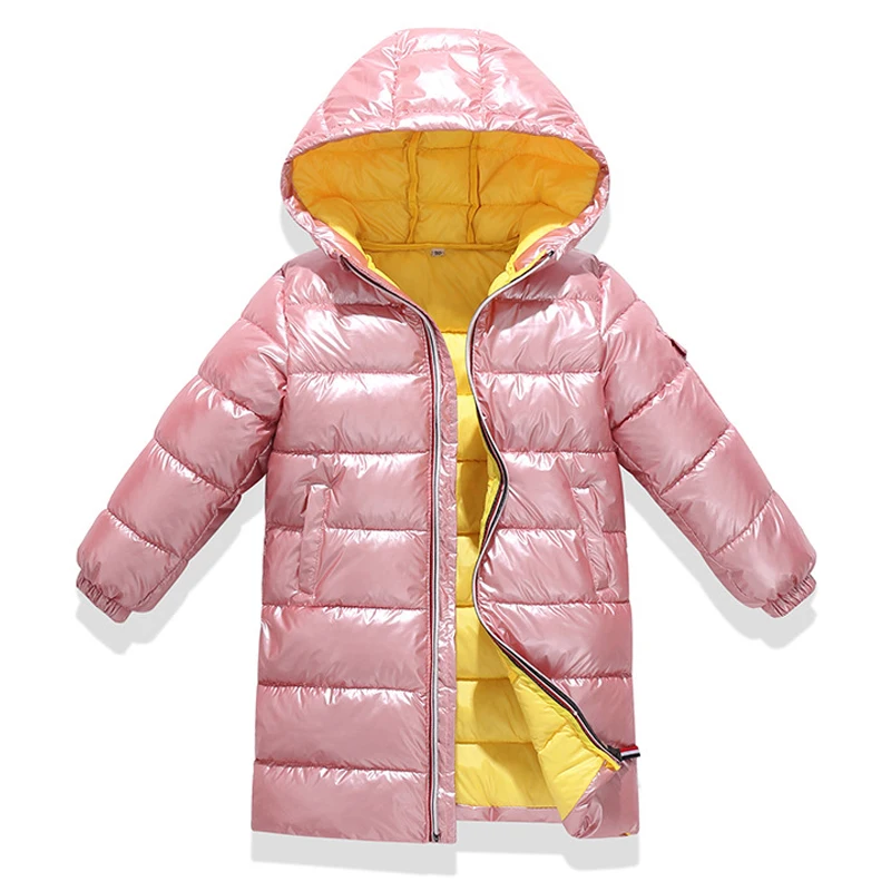 Зимняя теплая длинная хлопковая куртка на утином пуху Модное детское пуховое хлопковое пальто с капюшоном для мальчиков и девочек