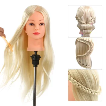 

Salon Head 26" 30% Real Human Hair Hairdressing Training Practice Head with Clamp Wig Hand Light Yellow Hair Dummy Head Model