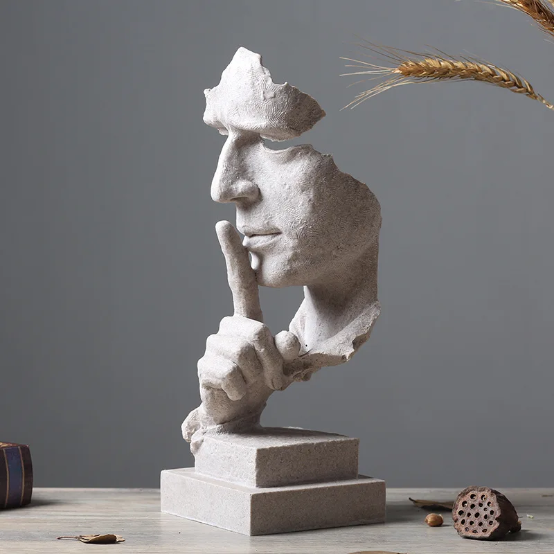 

Silence Is A Golden Figure Abstract Crafts Creative Nordic Sculpture Ornaments Retro Office Living Room Decoration Gifts