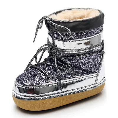 Женские ботинки зимние толстые зимние ботинки из овечьей шерсти и кашемира теплые ботильоны на резиновой нескользящей платформе с натуральным мехом - Цвет: silver1