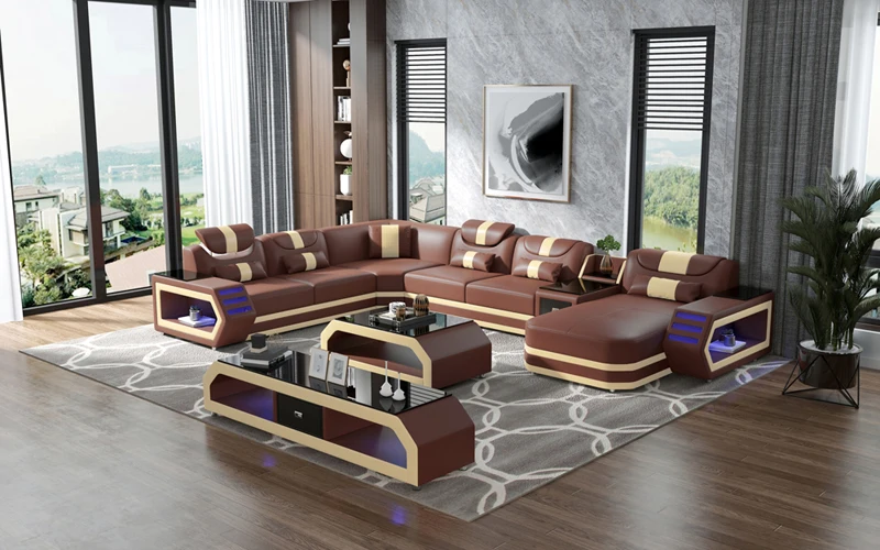 Wholesale Price Modern L Shaped Genuine Leather Living Room Sofa With Tv Stand Aliexpress