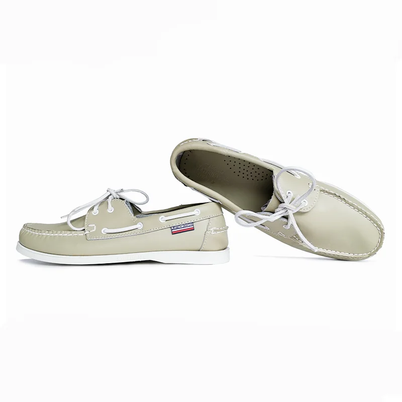 Classic boat shoes Hand Sewing casual sneakers Lace-up beige Genuine Leather Free shipping