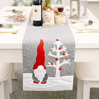 

Cute Christmas Table Runner Gray Doll Printed Tablecloth Home Party Dinner Christmas Table Desktop Decorative 177x33cm