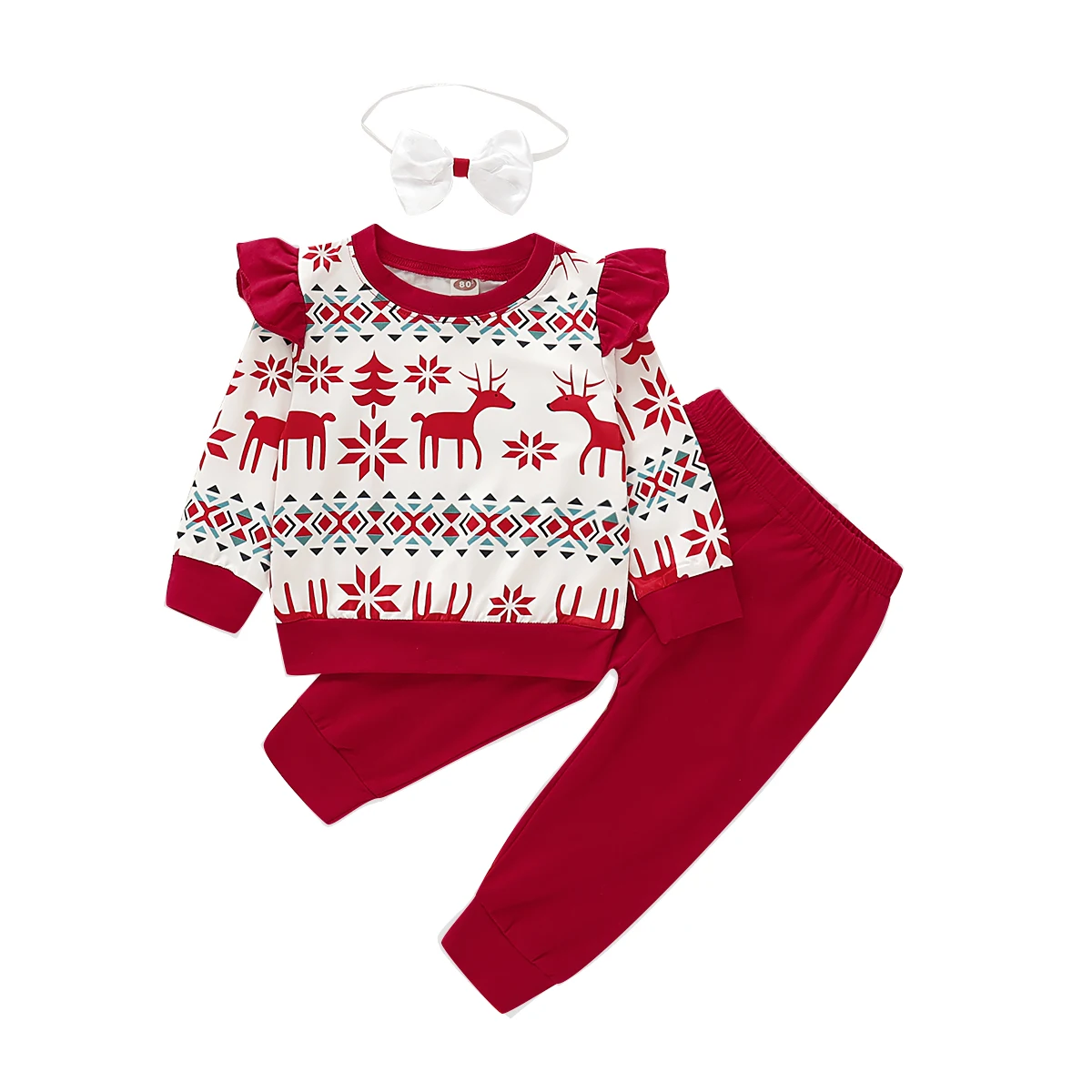 Осенне-осенняя Рождественская Одежда для маленьких мальчиков и девочек из 3 предметов Топ и штаны кружевная юбка-пачка Рождественский комплект одежды