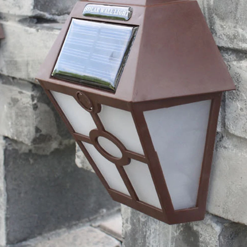 Outdoor Brown Retro Solar For Fence Hexagon LED Wall Lamp Garden Lights Decor