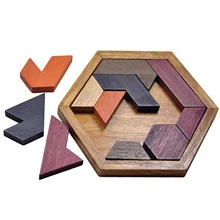 Drewniane geometryczne sześciokątne Puzzle edukacyjne zabawki Puzzle Tangram Board łamigłówki edukacyjne dla dzieci tanie tanio CN (pochodzenie) Unisex 13-24 miesiące 2-4 lata 5-7 lat 3 lat Drewna Jıgsaw Puzzle Tangram układanka