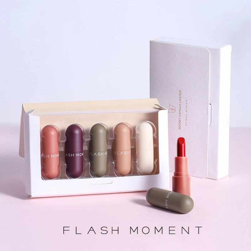 

Flash Moment 5 Colors Cute Mini Matte Lipstick Set Long Lasting Lipstick for Lips Stick Waterproof Mate Tint Lip Kit lip gloss