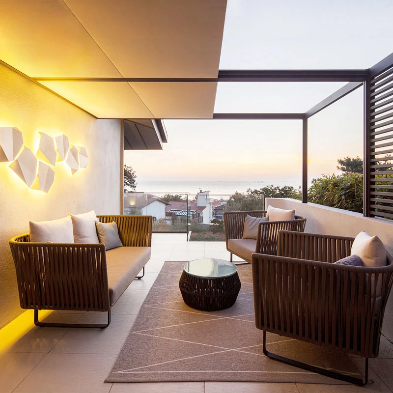 Outdoor Furniture Set Rattan Lounge Aluminum Swing Sofa And Coffee Table For Garden Courtyard Villa Creative Terrace