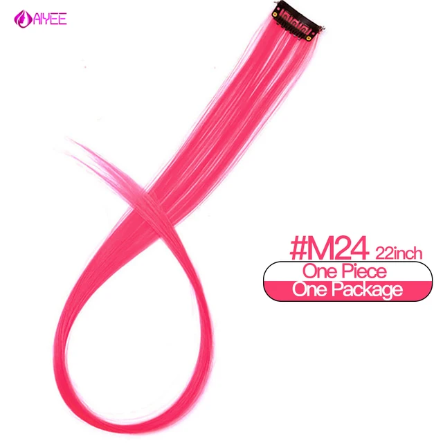 AIYEE Hair Extensions Pure RainBow Hairpiece Clip In Hair Piece Synthetic Long Straight Ombre Pink Red Rainbow Hair Piece 24